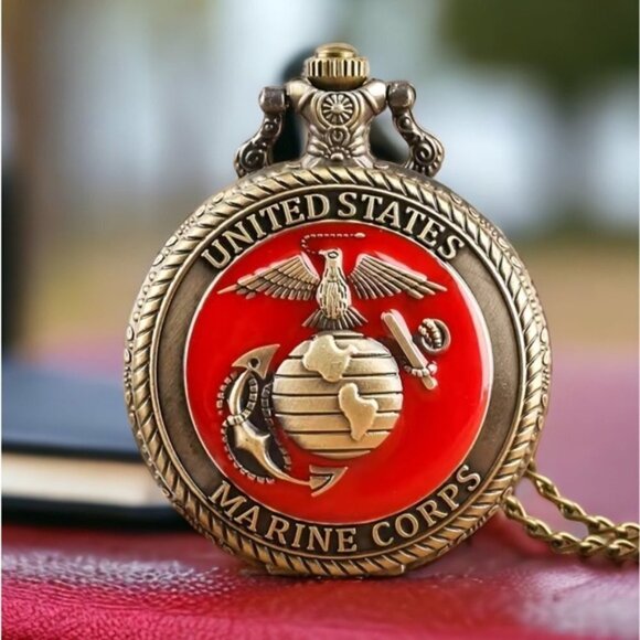 Pocket Watch US Marine Corps Steampunk Chain Quartz Watch Analog Retro Pendant - Picture 7 of 15